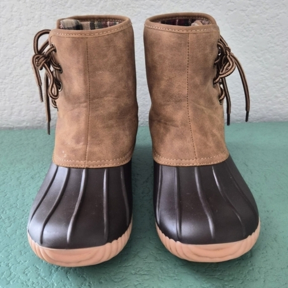 Waterproof Duck Boots Tan Brown Lace Up Cozy Outdoor Fall Winter Boots - Picture 2 of 14